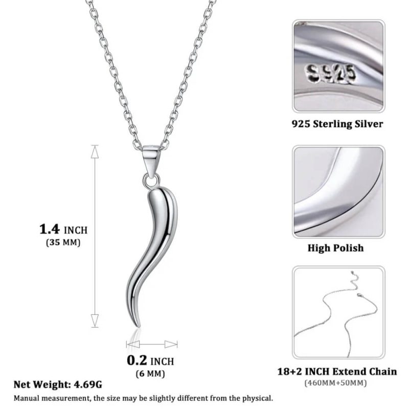 925 Sterling Silver Italian Horn Necklace