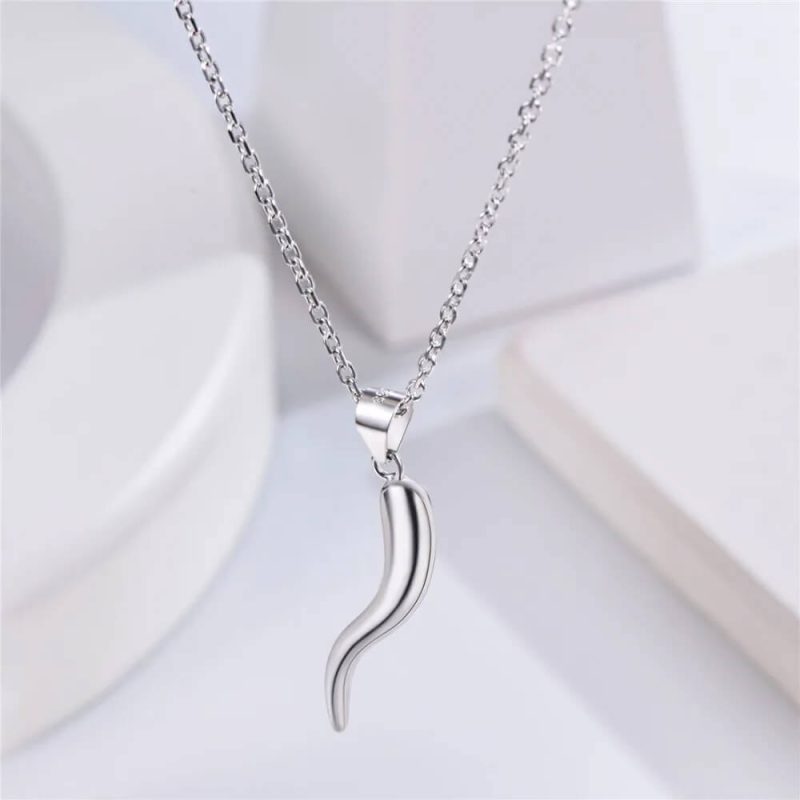 925 Sterling Silver Italian Horn Necklace