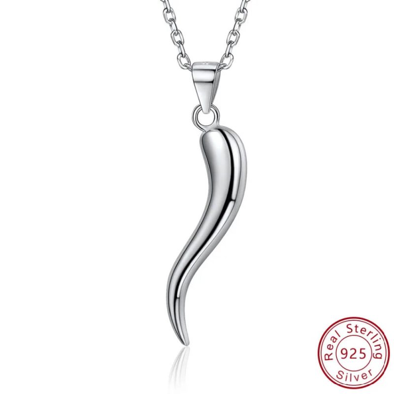 925 Sterling Silver Italian Horn Necklace