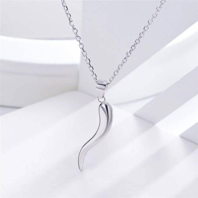 925 Sterling Silver Italian Horn Necklace