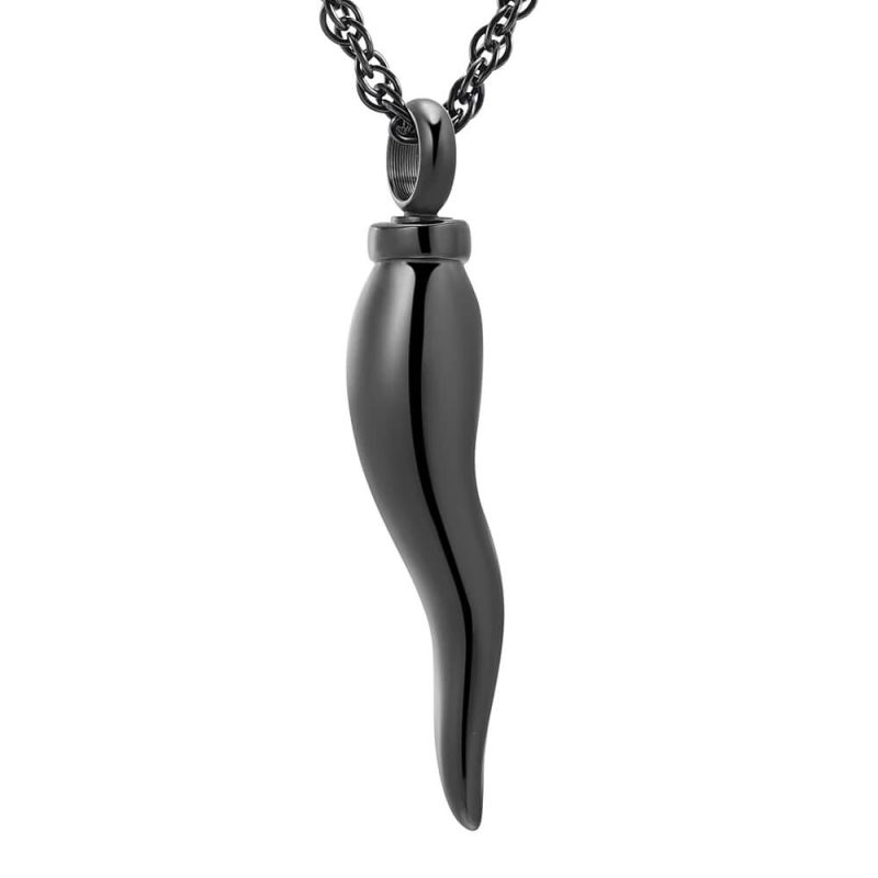 Black Italian Horn Urn Necklace For Men Women Stainless Steel Ashes Holder Pendant Necklace