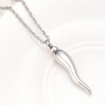 Silver Italian Horn Necklace Urn For Men Women Stainless Steel Ashes Holder Pendant Necklace