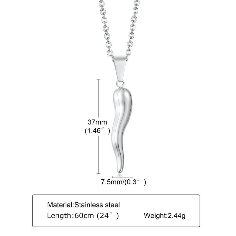 Stainless Steel Italian Cornicello Charm Pendant Necklaces