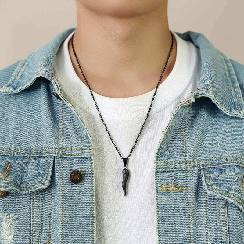 Stainless Steel Italian Horn Pendant Necklaces for Men