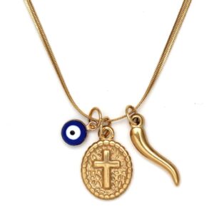 Italian Horn And Cross Necklace