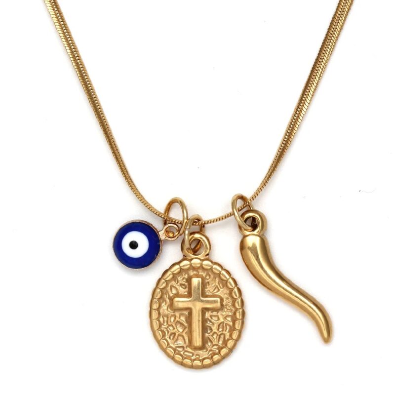 Italian Horn And Cross Necklace