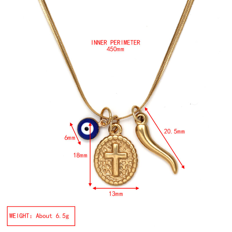 Italian Horn And Cross Necklace